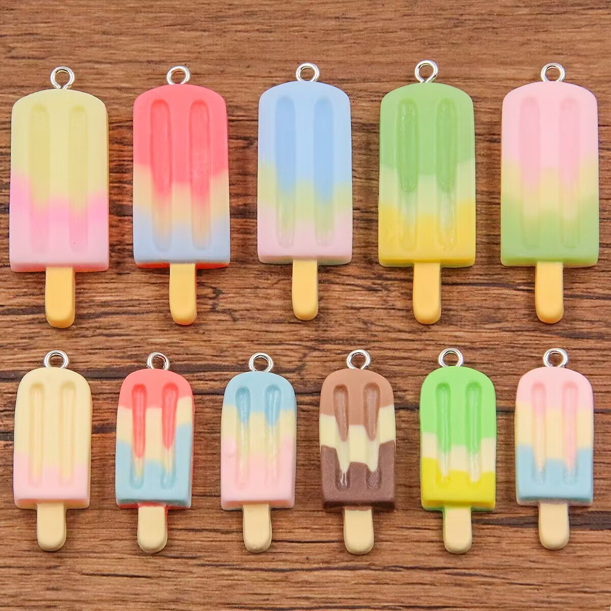 Resin Art Bracelet - 6Pcs Gradient Ice Pop Resin Charms