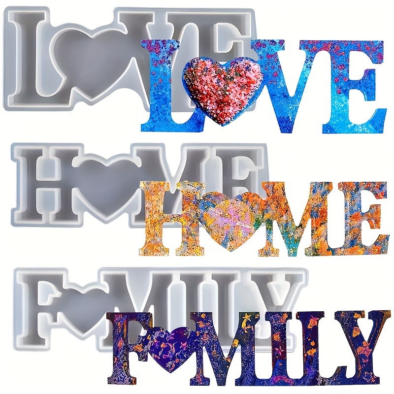Resin Art Products - 3Pcs Heart Slogan Silicone Resin Molds,