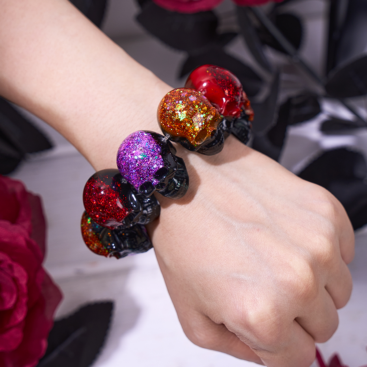 Resin Art Bracelet - Halloween Ornament Mini Skull Silicone Candle