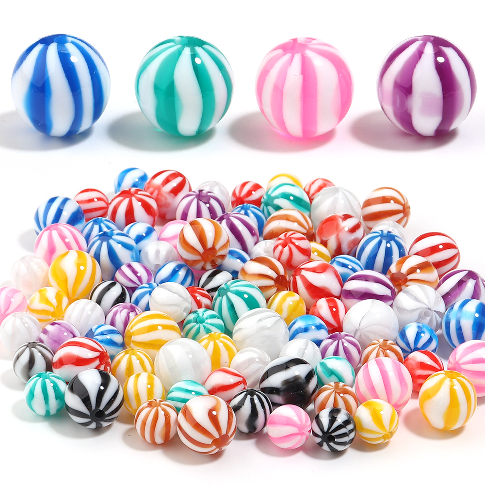 Resin Art Bracelet - 10-20pcs 12/16mm Candy Colored Striped Beads